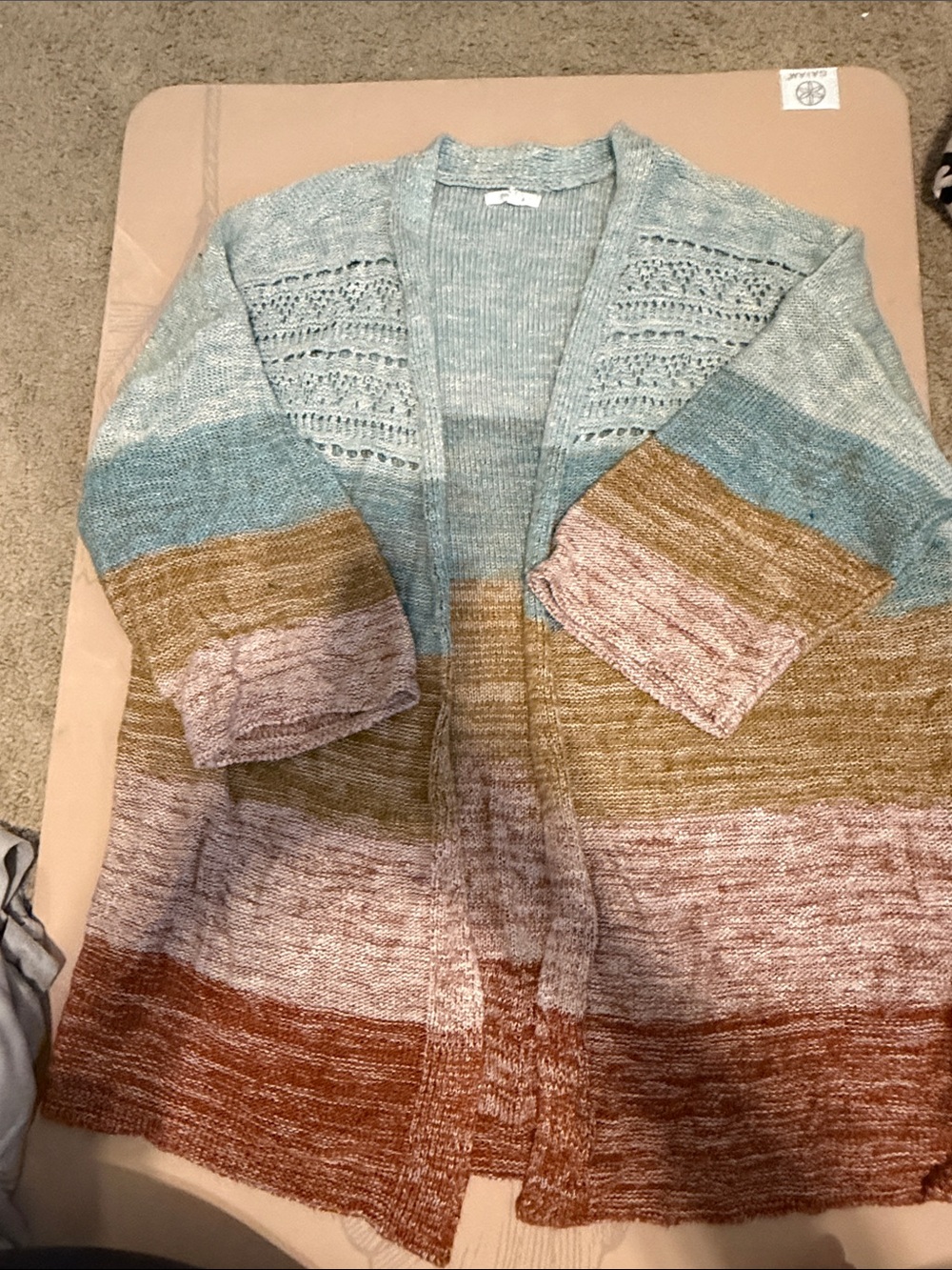 Maurices Multi-Striped Open Front Cardigan - Blue, Pink, Brown